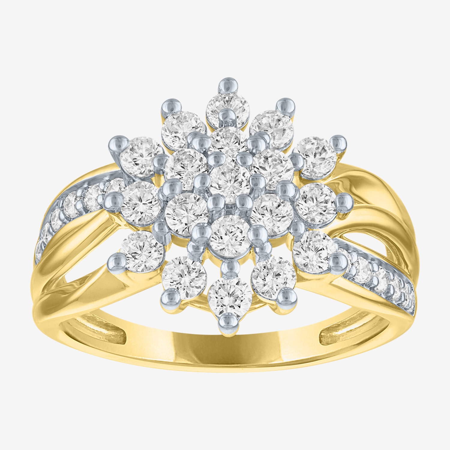 (G-H / Si2-I1) Womens 15MM 1 CT. T.W. Lab Grown White Diamond 10K Gold Cluster Side Stone Band