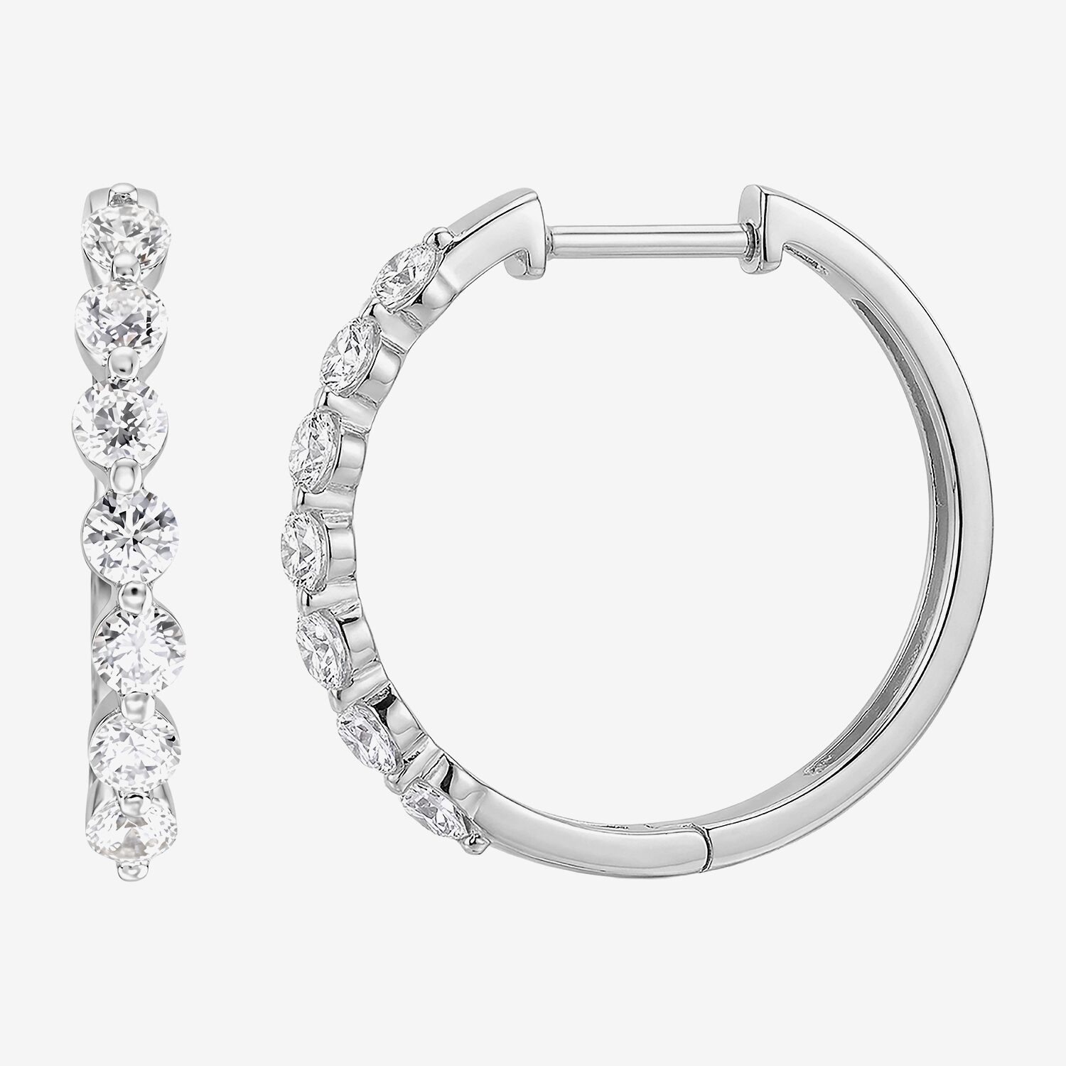 (F / Si2) Womens 1 CT. T.W. Lab Grown White Diamond 10K Gold 20mm Hoop Earrings