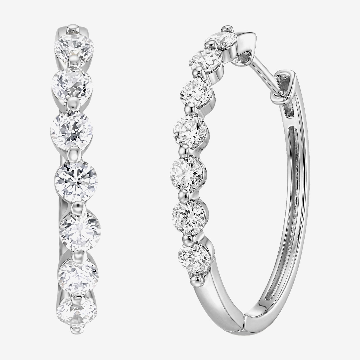 (F / Si2) Womens 1 CT. T.W. Lab Grown White Diamond 10K Gold 20mm Hoop Earrings
