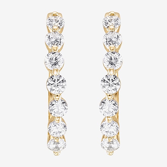 (F / Si2) Womens 1 CT. T.W. Lab Grown White Diamond 10K Gold 20mm Hoop Earrings