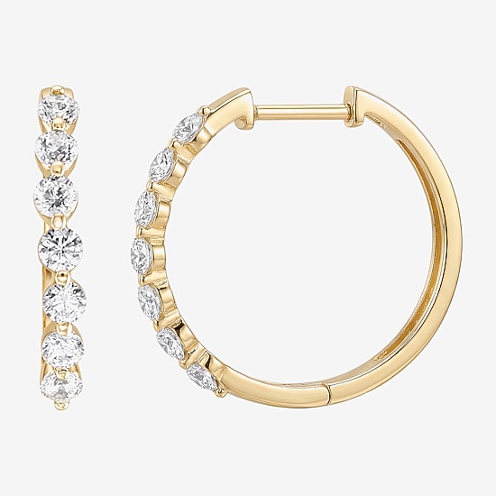 (F / Si2) Womens 1 CT. T.W. Lab Grown White Diamond 10K Gold 20mm Hoop Earrings