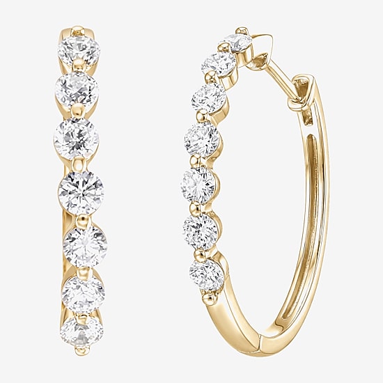 (F / Si2) Womens 1 CT. T.W. Lab Grown White Diamond 10K Gold 20mm Hoop Earrings