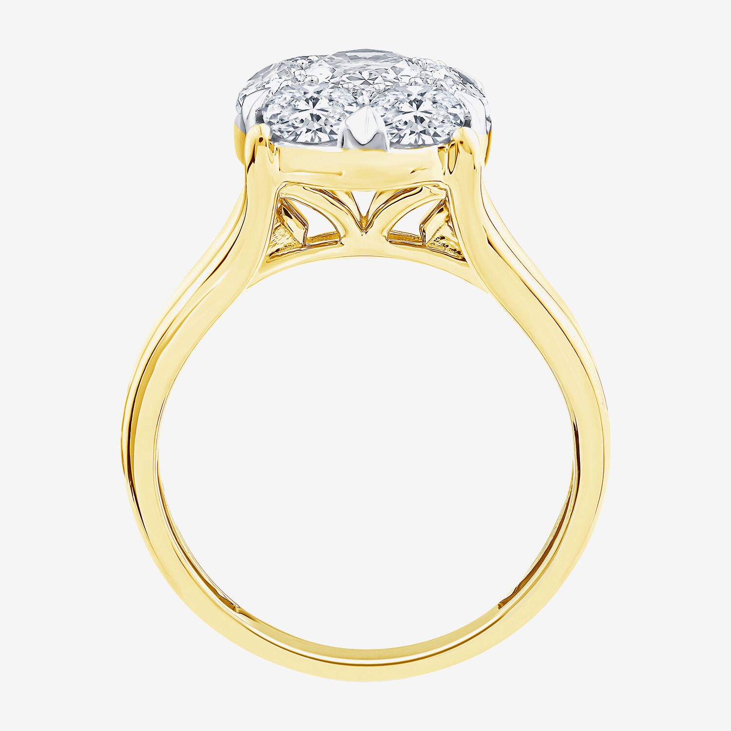 F / Vs2) Womens 2 CT. T.W. Lab Grown White Diamond 10K Gold Oval Side Stone Halo Engagement Ring