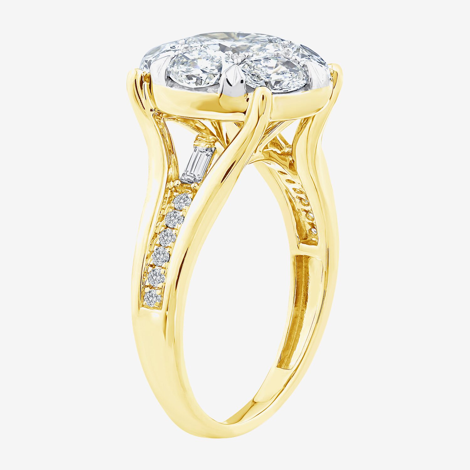 F / Vs2) Womens 2 CT. T.W. Lab Grown White Diamond 10K Gold Oval Side Stone Halo Engagement Ring
