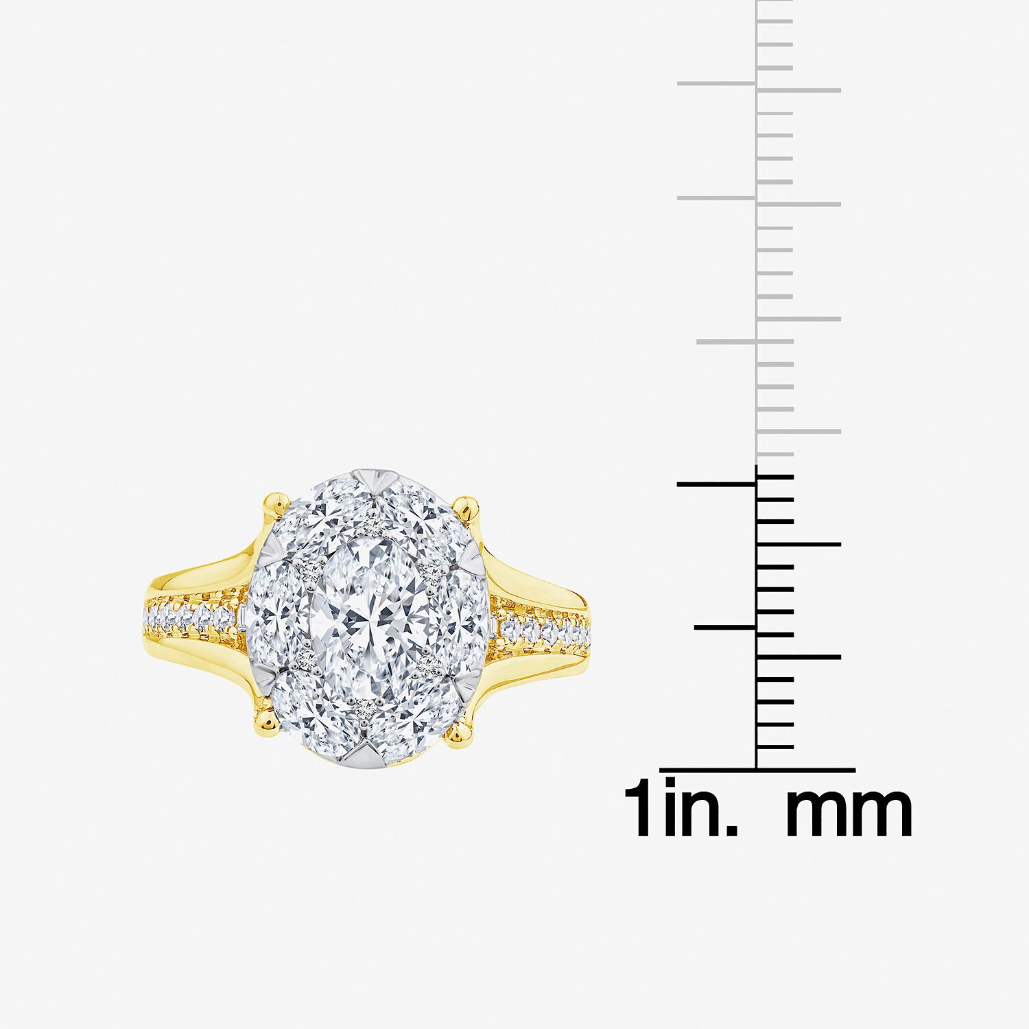 F / Vs2) Womens 2 CT. T.W. Lab Grown White Diamond 10K Gold Oval Side Stone Halo Engagement Ring