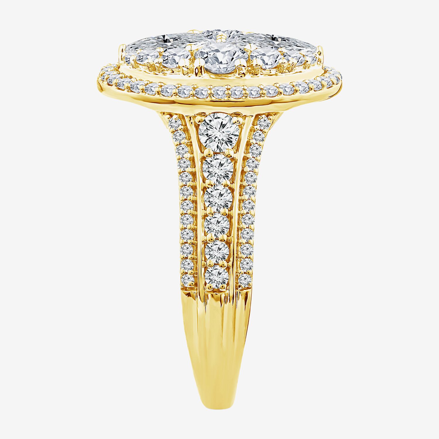 (F / Vs2) Womens 2 CT. T.W. Lab Grown White Diamond 10K Gold Oval Side Stone Halo Engagement Ring