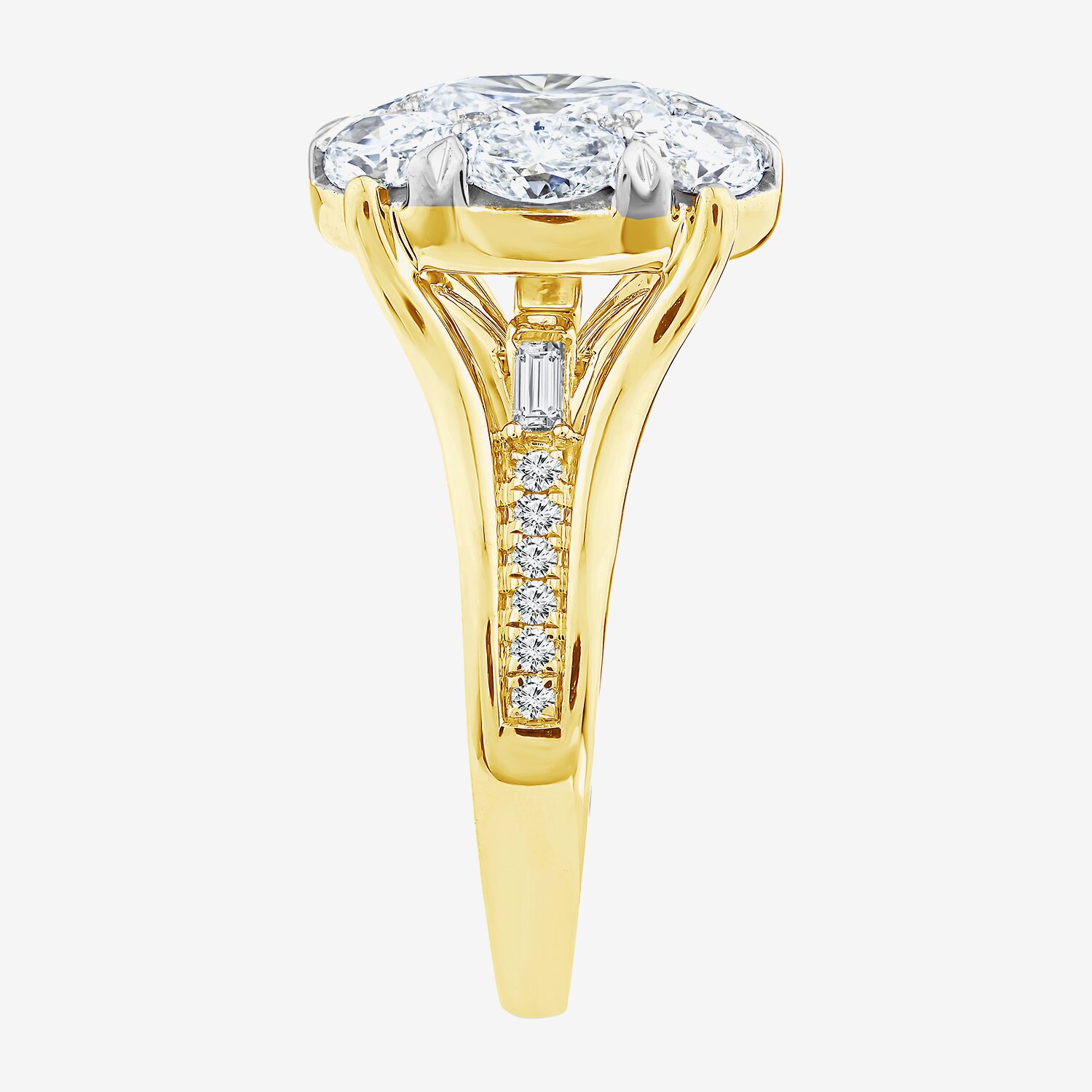 F / Vs2) Womens 2 CT. T.W. Lab Grown White Diamond 10K Gold Oval Side Stone Halo Engagement Ring