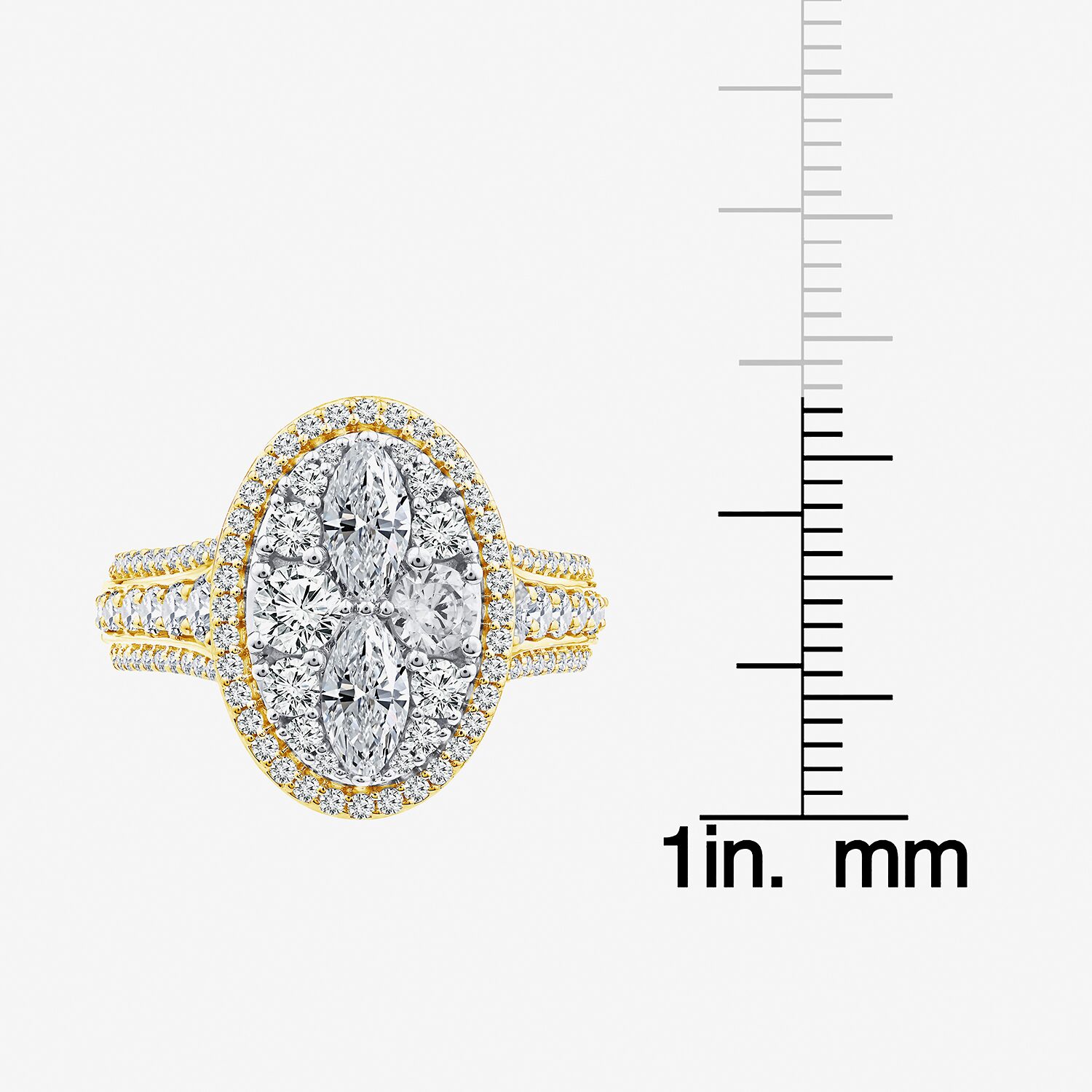 (F / Vs2) Womens 2 CT. T.W. Lab Grown White Diamond 10K Gold Oval Side Stone Halo Engagement Ring