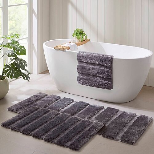 Madison Park Tufted Pearl Channel Soft Solid Tufted Bath Rug, One Size, Gray