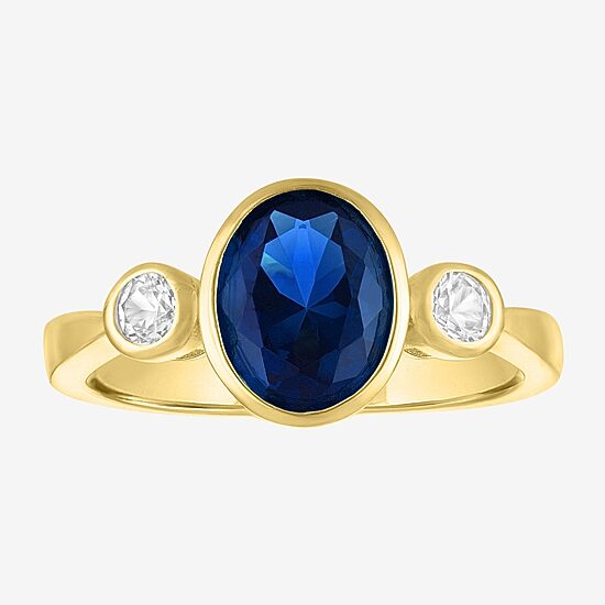 Womens Gemstone 14K Gold Over Silver Oval 3-Stone Cocktail Ring