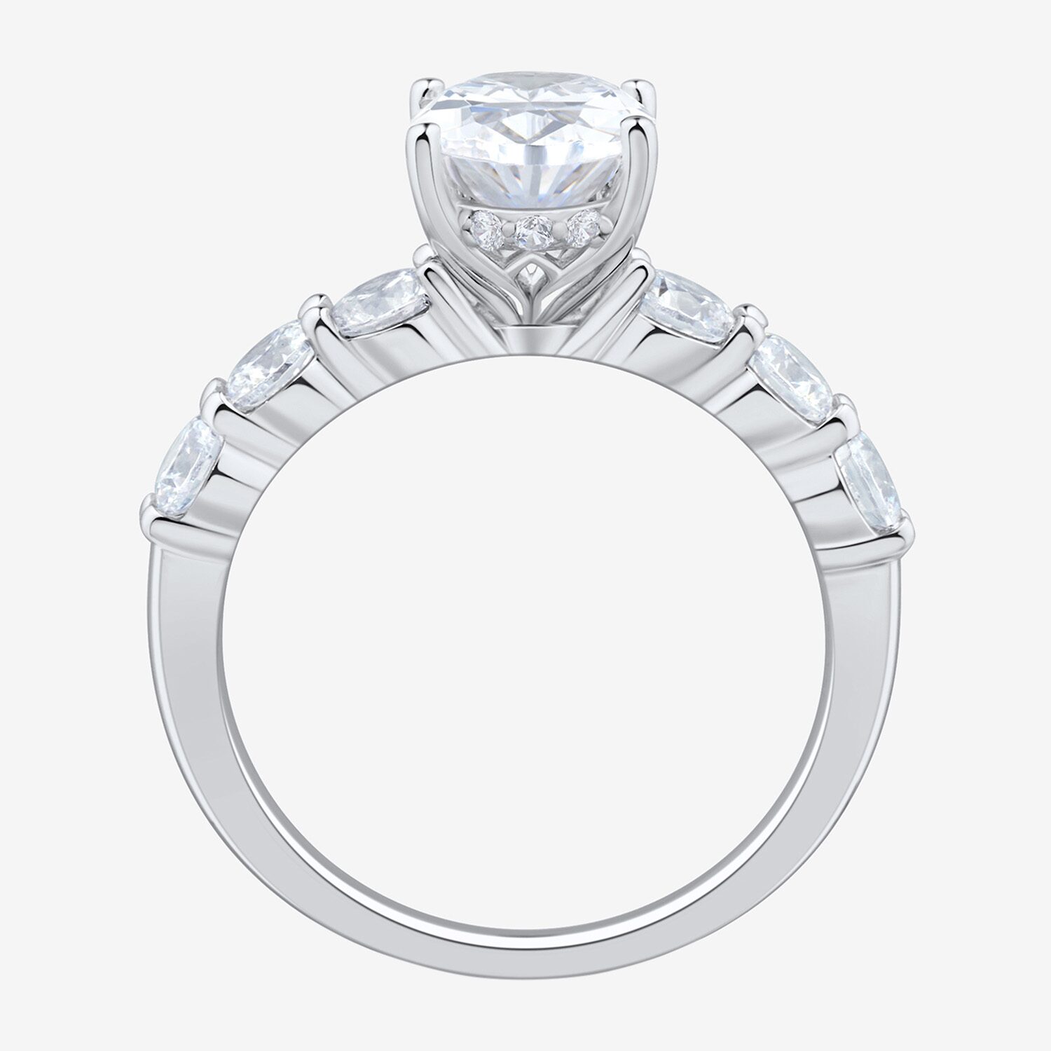 (H-I / Si2) Womens 3 CT. T.W. Lab Grown White Diamond Sterling Silver Oval Side Stone Engagement Ring