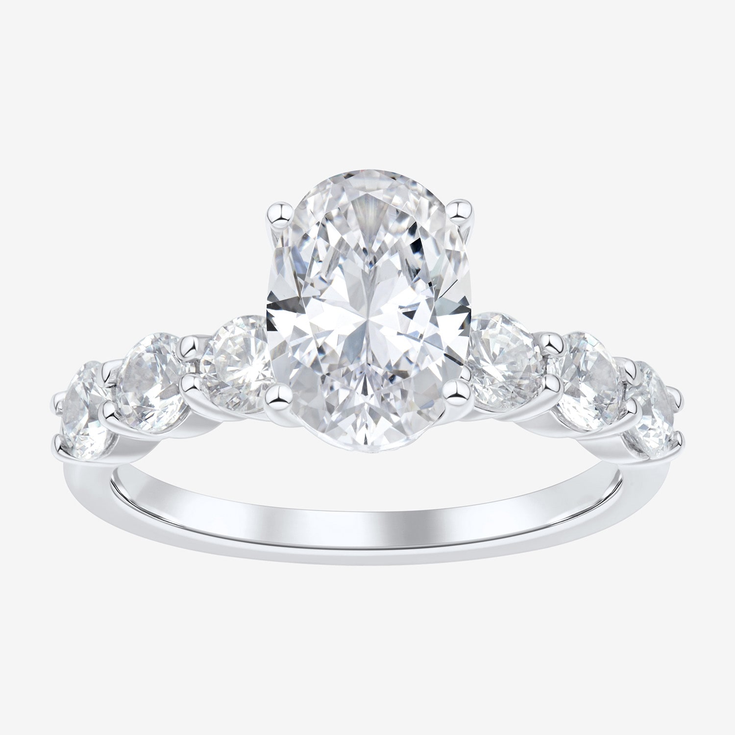 (H-I / Si2) Womens 3 CT. T.W. Lab Grown White Diamond Sterling Silver Oval Side Stone Engagement Ring