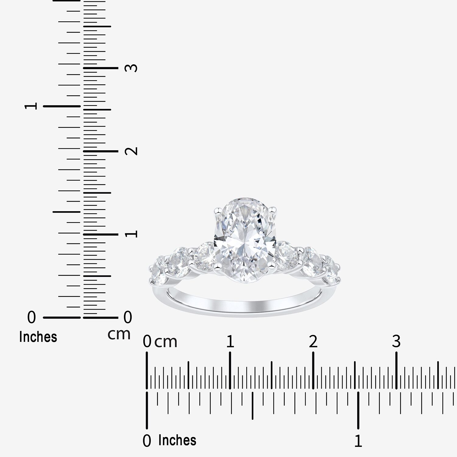(H-I / Si2) Womens 3 CT. T.W. Lab Grown White Diamond Sterling Silver Oval Side Stone Engagement Ring