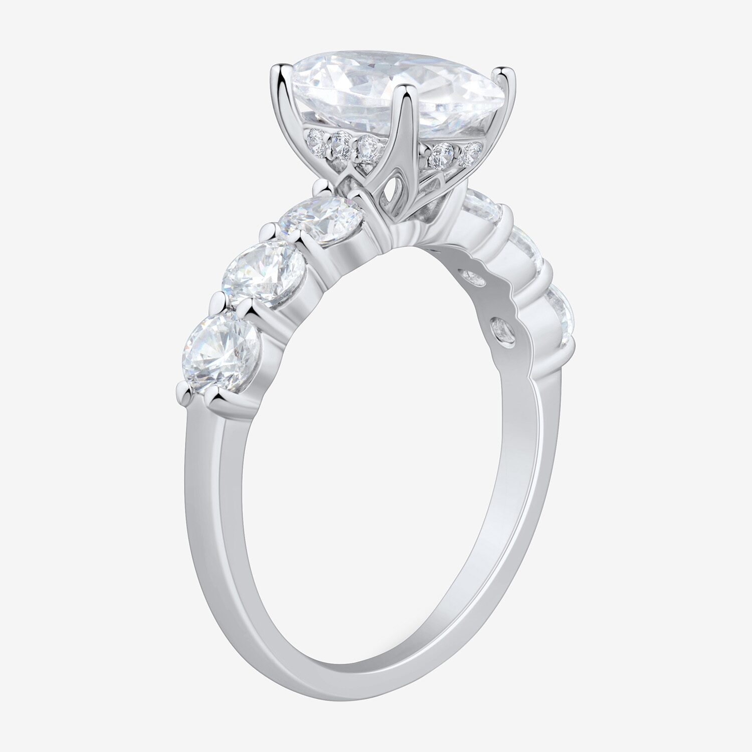 (H-I / Si2) Womens 3 CT. T.W. Lab Grown White Diamond Sterling Silver Oval Side Stone Engagement Ring