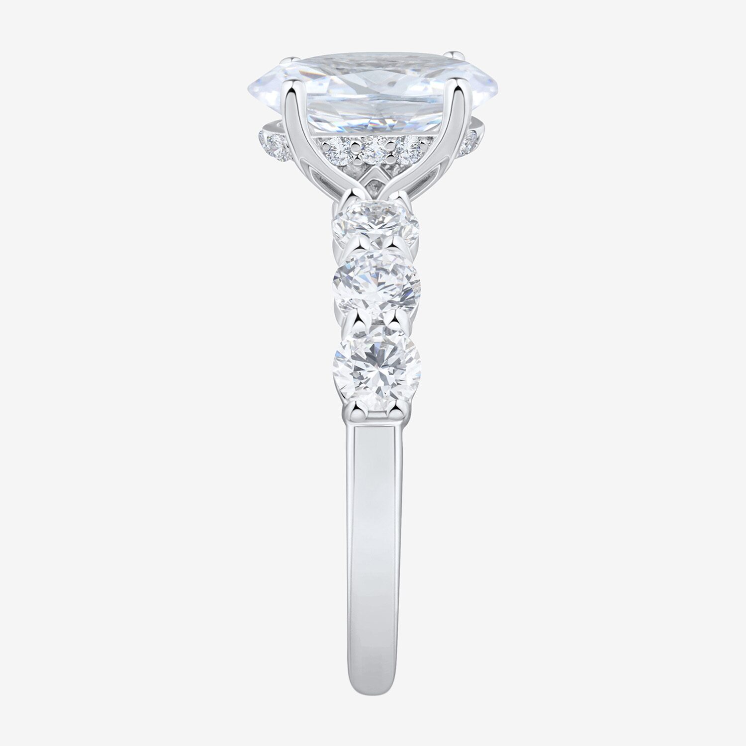 (H-I / Si2) Womens 3 CT. T.W. Lab Grown White Diamond Sterling Silver Oval Side Stone Engagement Ring