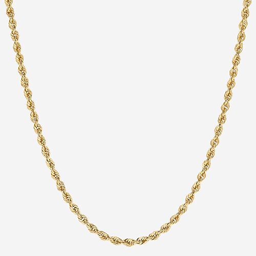 Womens 10K Gold 22 Inch Rope Chain Necklace, One Size, Yellow