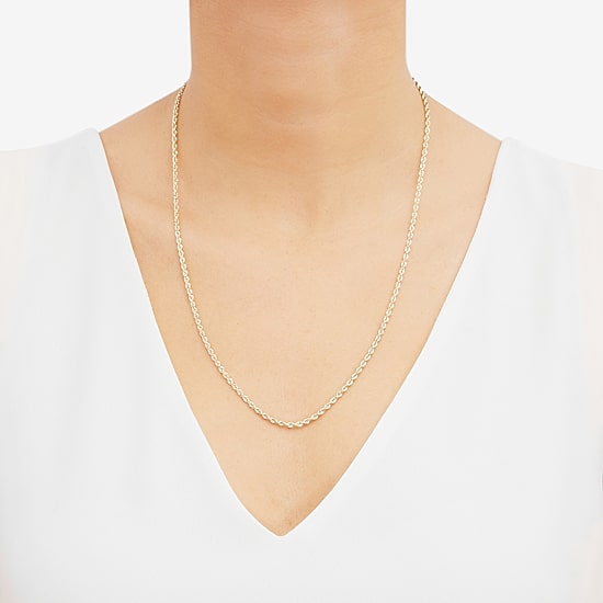 Womens 10K Gold 22 Inch Rope Chain Necklace