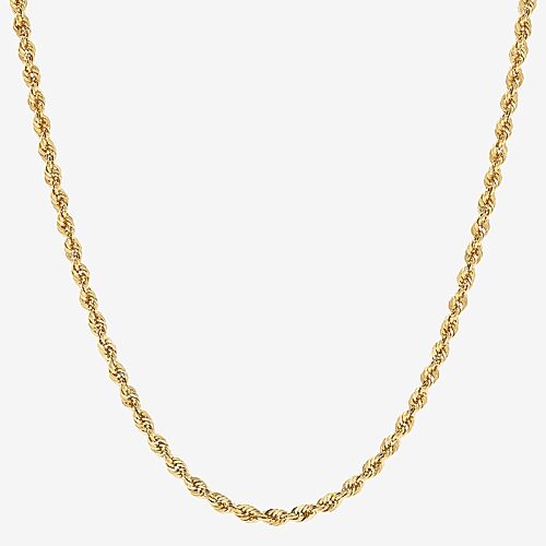 Womens 10K Gold 24 Inch Rope Chain Necklace, One Size, Yellow