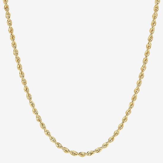 Womens 10K Gold 24 Inch Rope Chain Necklace