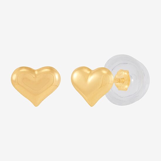14K Gold 6.2mm Heart Stud Earrings