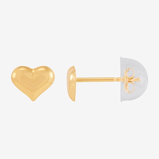 14K Gold 6.2mm Heart Stud Earrings