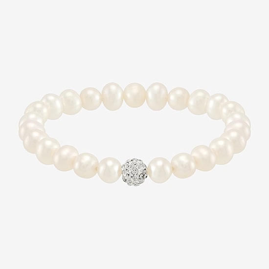 Womens White Cultured Freshwater Pearl Strand Bracelet