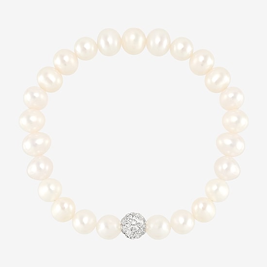 Womens White Cultured Freshwater Pearl Strand Bracelet