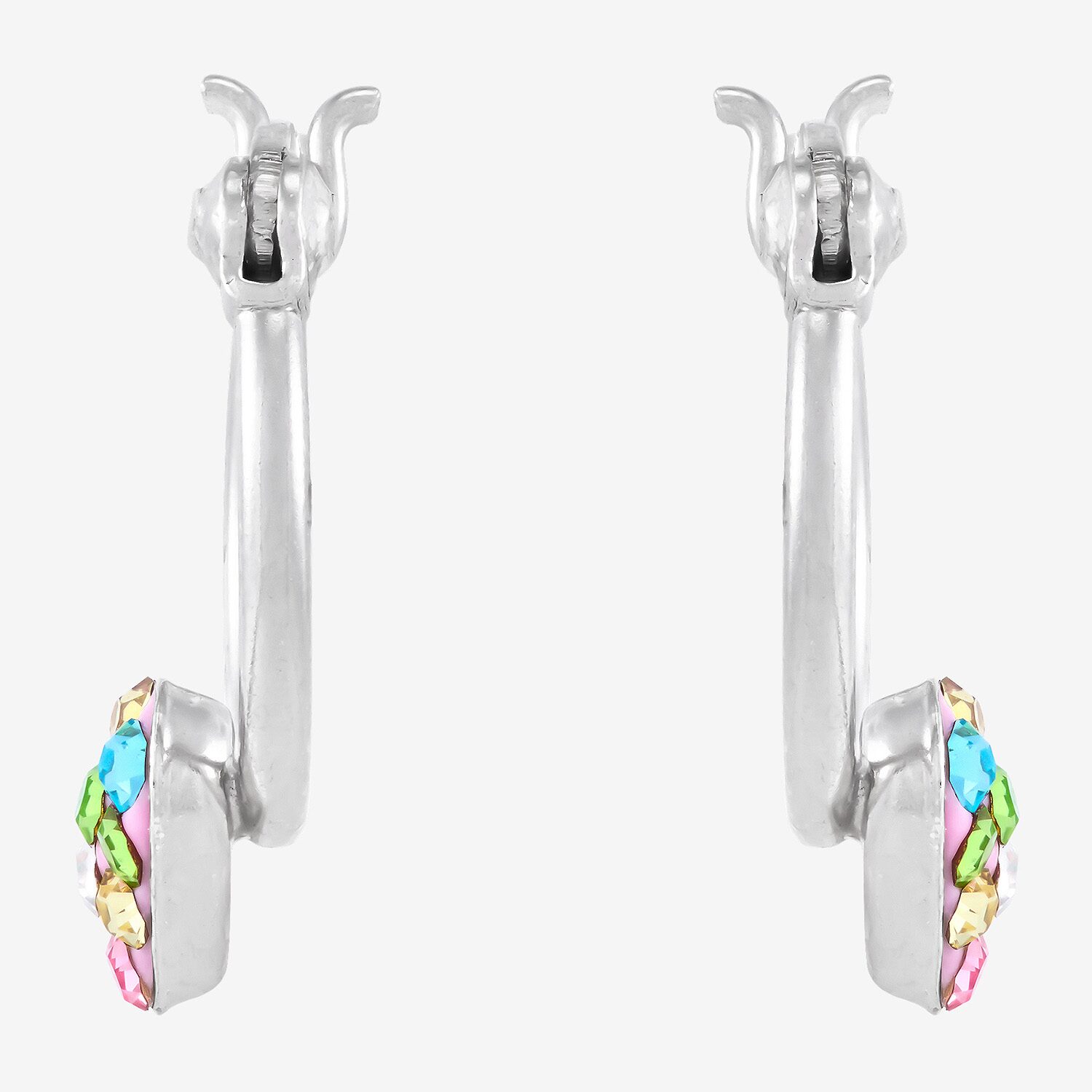 Girls Lab Created Multi Color Crystal Sterling Silver 16.6mm Heart Hoop Earrings