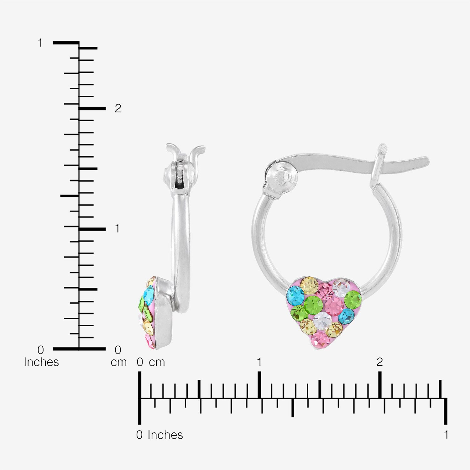 Girls Lab Created Multi Color Crystal Sterling Silver 16.6mm Heart Hoop Earrings
