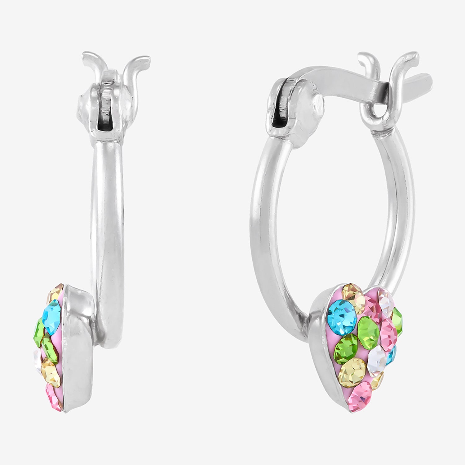 Girls Lab Created Multi Color Crystal Sterling Silver 16.6mm Heart Hoop Earrings