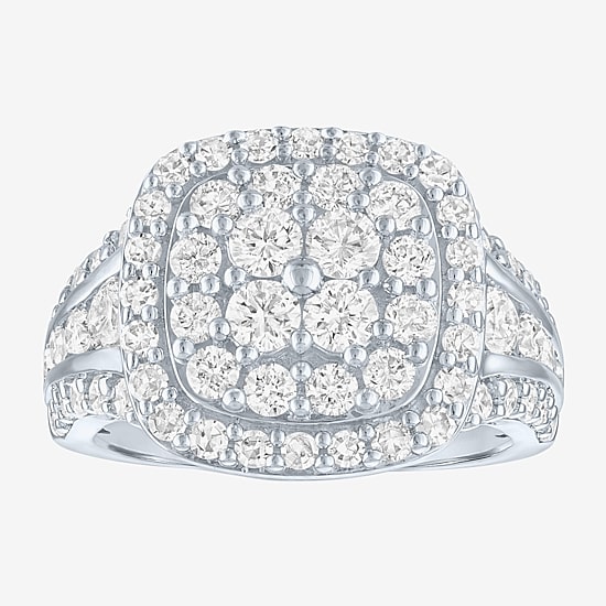 (G-H / Si2-I1) Womens 2 CT. T.W. Lab Grown White Diamond Sterling Silver Cluster Halo Cocktail Ring