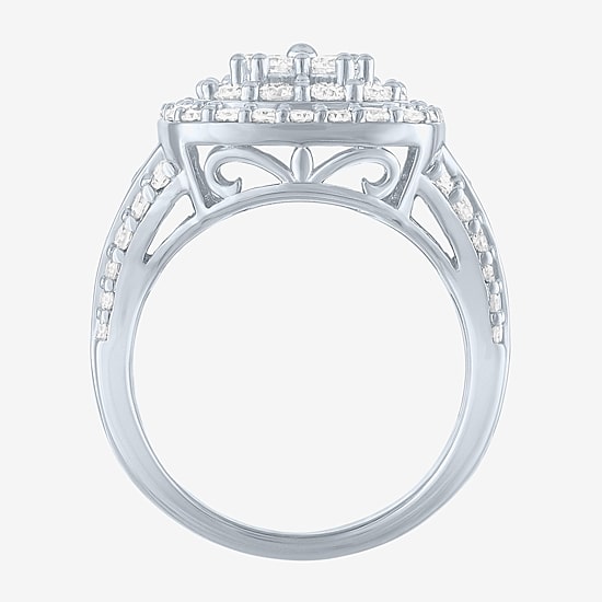 (G-H / Si2-I1) Womens 2 CT. T.W. Lab Grown White Diamond Sterling Silver Cluster Halo Cocktail Ring