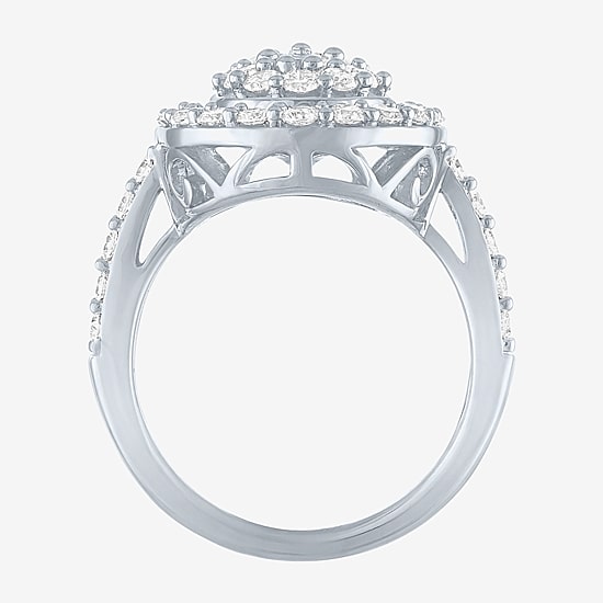 (G-H / Si2-I1) Womens 2 CT. T.W. Lab Grown White Diamond Sterling Silver Pear Halo Side Stone Cocktail Ring