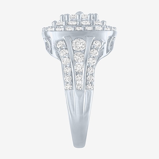 (G-H / Si2-I1) Womens 2 CT. T.W. Lab Grown White Diamond Sterling Silver Cluster Halo Cocktail Ring