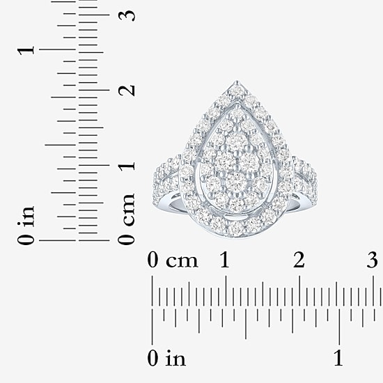 (G-H / Si2-I1) Womens 2 CT. T.W. Lab Grown White Diamond Sterling Silver Pear Halo Side Stone Cocktail Ring