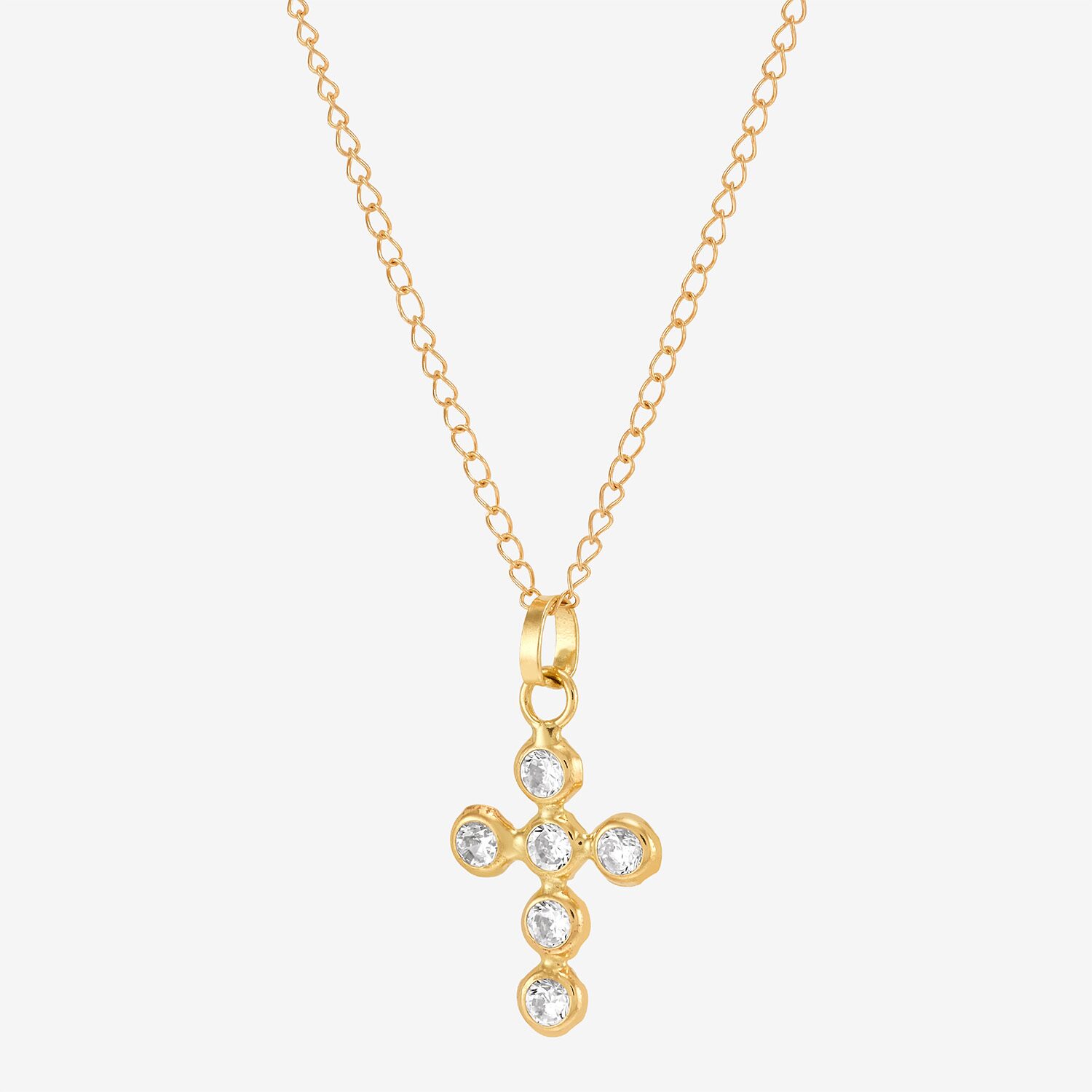 Limited Quantities! Cross Girls White Cubic Zirconia 14K Gold Cross 13 Inch Pendant Necklace
