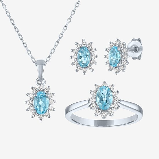 Womens Gemstone Pure Silver Over Brass Oval 3-pc. Jewelry Set
