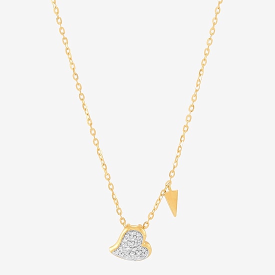 Limited Quantities! Womens Diamond Accent Natural White Diamond 10K Gold Heart 18 Inch Pendant Necklace