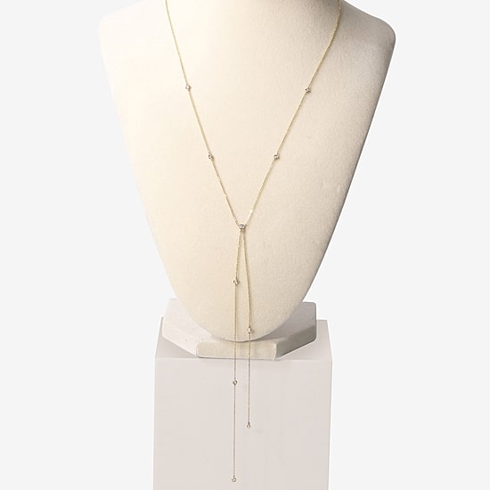 Limited Quantities! Womens White Diamond 10K Gold 18 Inch Y Necklace