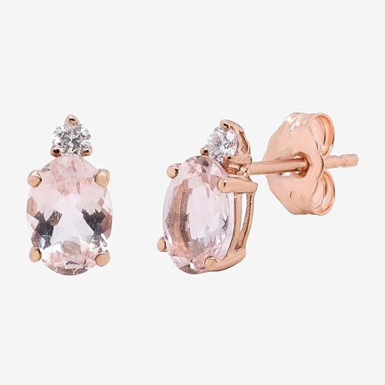 Limited Quantities! Diamond Accent Genuine Pink Morganite 10K Gold 9mm Stud Earrings