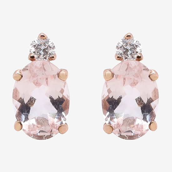 Limited Quantities! Diamond Accent Genuine Pink Morganite 10K Gold 9mm Stud Earrings