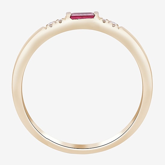 Limited Quantities! Womens Diamond Accent Lead Glass-Filled Red Ruby 10K Gold Rectangular Cocktail Ring