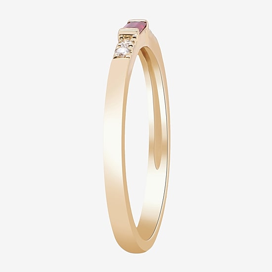 Limited Quantities! Womens Diamond Accent Lead Glass-Filled Red Ruby 10K Gold Rectangular Cocktail Ring