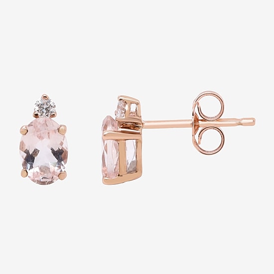 Limited Quantities! Diamond Accent Genuine Pink Morganite 10K Gold 9mm Stud Earrings