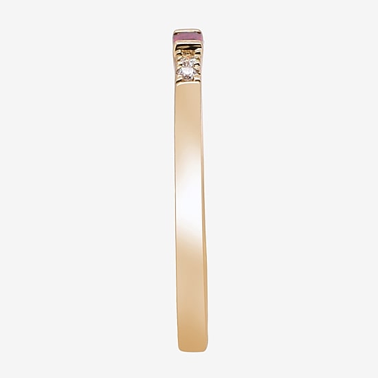 Limited Quantities! Womens Diamond Accent Lead Glass-Filled Red Ruby 10K Gold Rectangular Cocktail Ring
