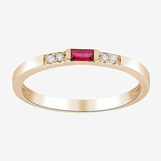 Limited Quantities! Womens Diamond Accent Lead Glass-Filled Red Ruby 10K Gold Rectangular Cocktail Ring
