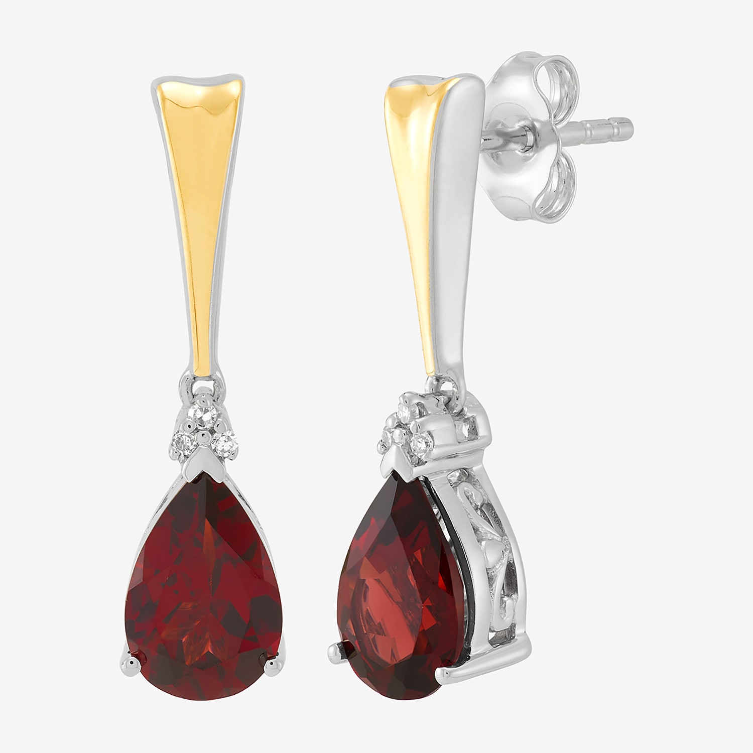 Limited Quantities! Womens Diamond Accent Genuine Red Garnet 10K Gold Over Silver Pear Drop Earrings
