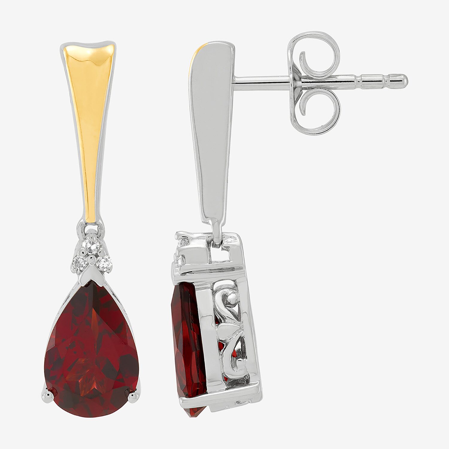 Limited Quantities! Womens Diamond Accent Genuine Red Garnet 10K Gold Over Silver Pear Drop Earrings