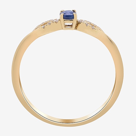 Limited Quantities! Womens Diamond Accent Genuine Blue Sapphire 10K Gold Cocktail Ring