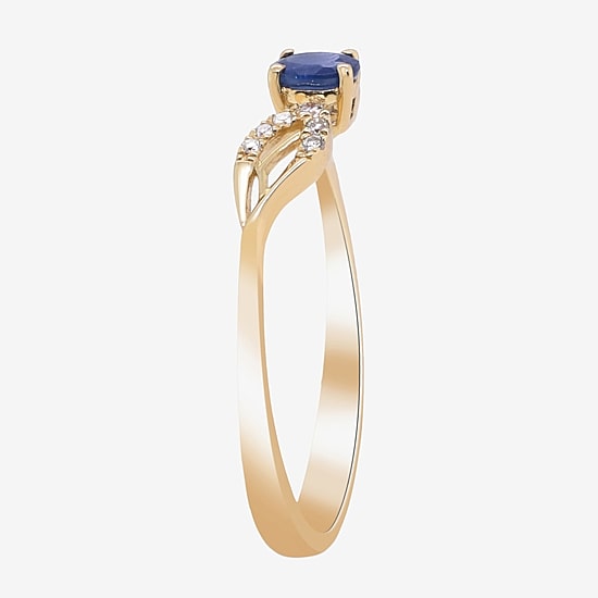 Limited Quantities! Womens Diamond Accent Genuine Blue Sapphire 10K Gold Cocktail Ring